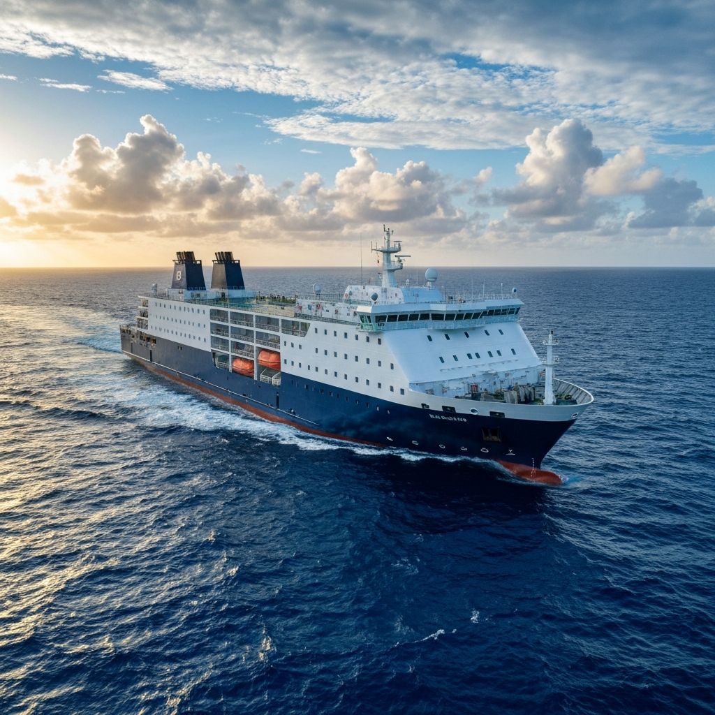 Maritime shipping vessel navigating international waters